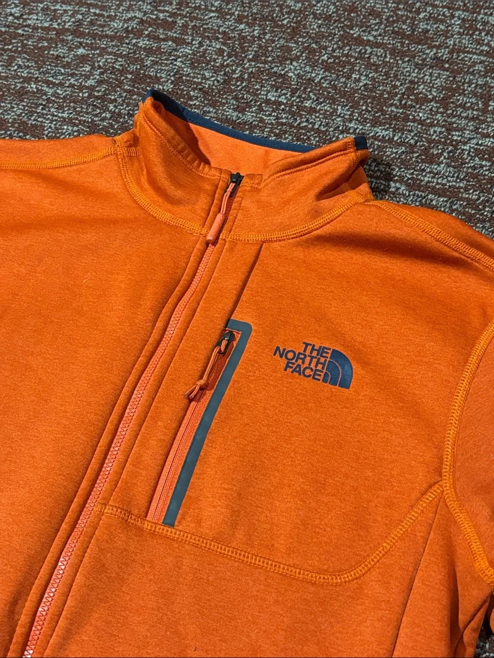 The north face skyline full zip fleece jacket logo stretch orange/navy small
